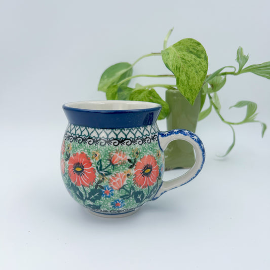 12 oz Polish Pottery bubble mug is made by talented artisans from Poland UNIKAT Poppy Parade Design. Ceramika Artystyczna Company