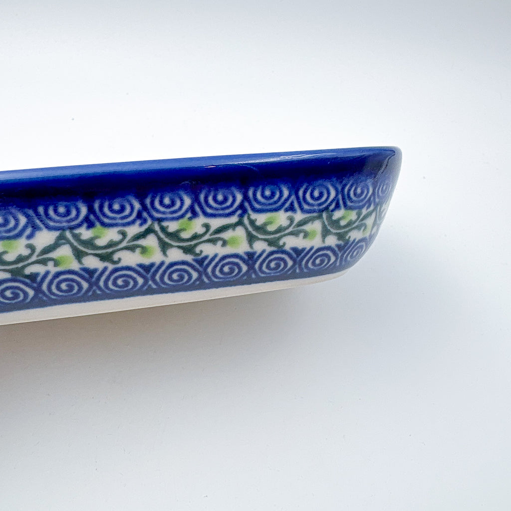 6" Butter Platter.  Handmade Polish pottery.  UNIKAT Whispering Ferns
