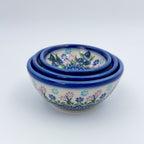 Small Set 3 stacking Bowls.  Hand crafted Polish pottery stoneware:  UNIKAT Blueberry Design