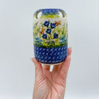5” Toothbrush/Makeup Holder.  Hand crafted Polish pottery stoneware: UNIKAT Bluebell Meadow Design