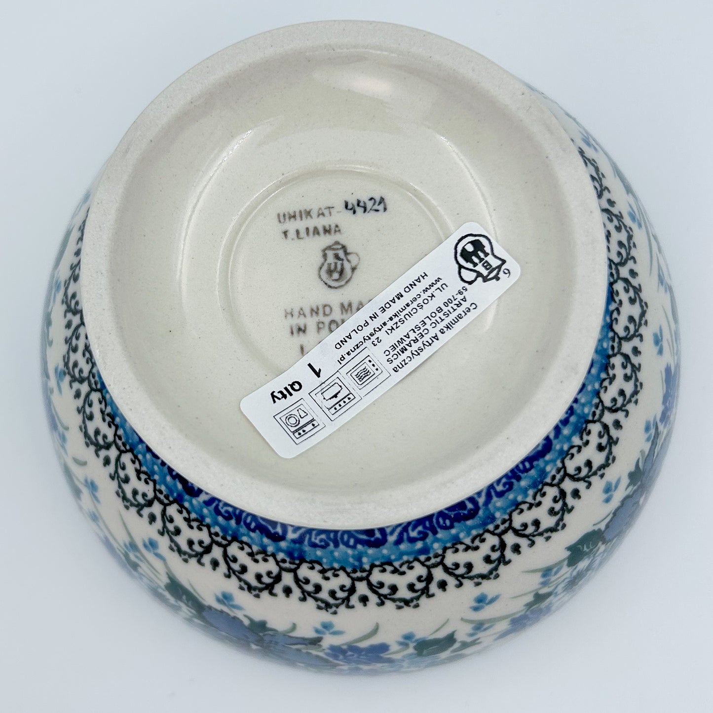 5” Pedestal Bowl.  Hand crafted Polish pottery stoneware: UNIKAT Rhapsody in Blue Design