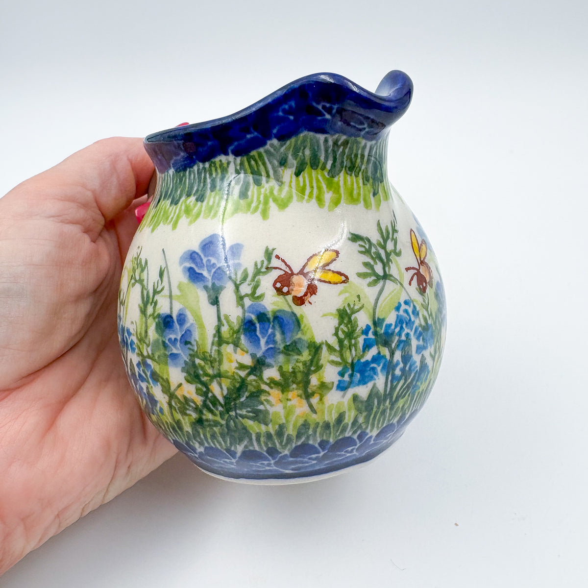 6 oz Kubus Creamer. Handcrafted in Poland UNIKAT Bluebell Meadow