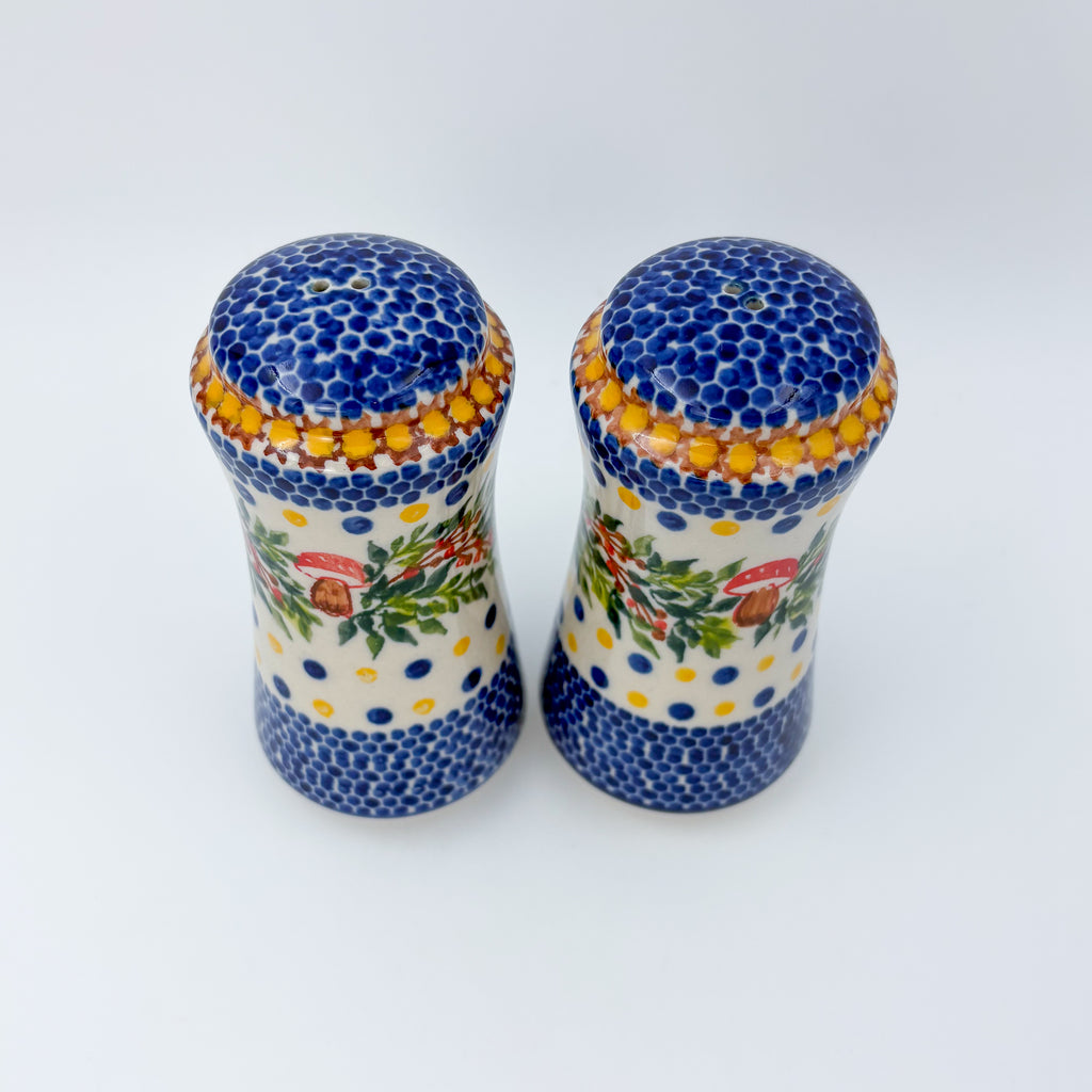5” Salt and Pepper Shakers.  Handmade Polish pottery.  UNIKAT Mushrooms