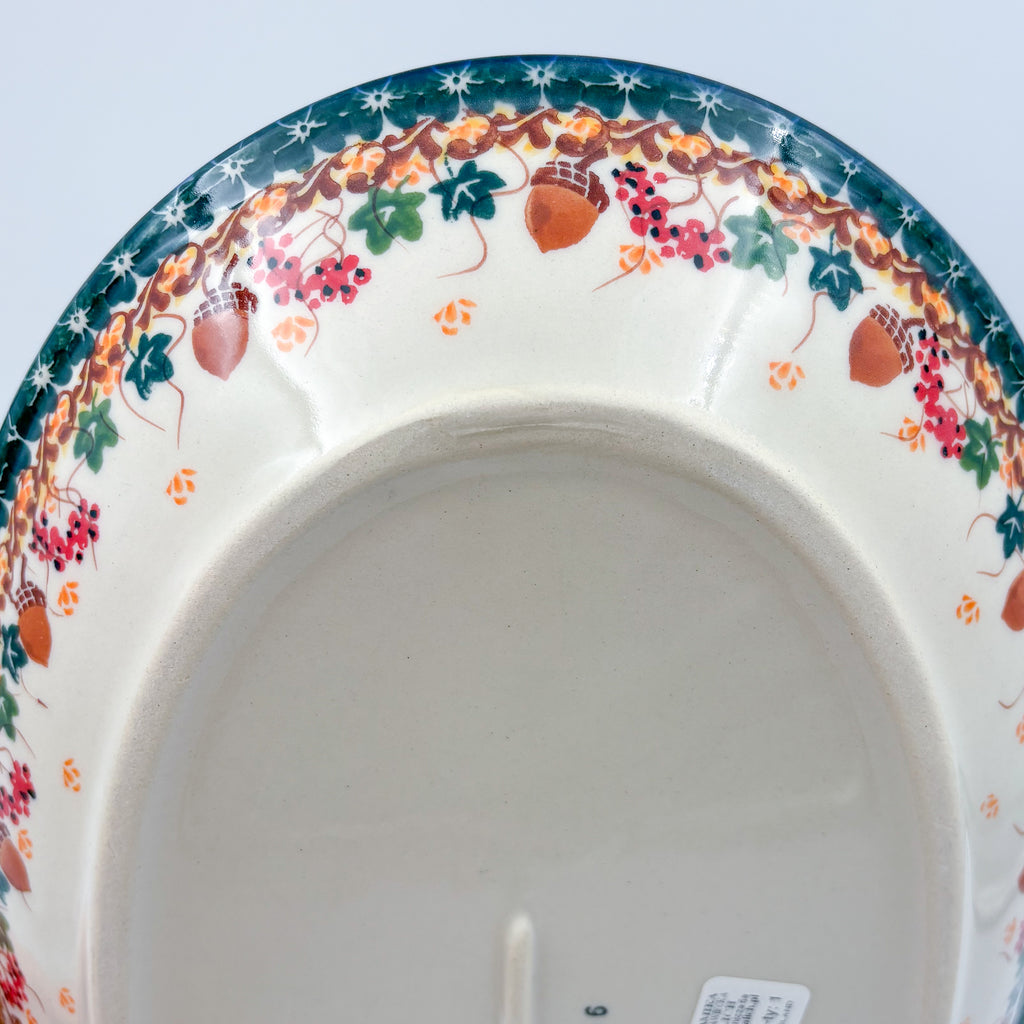 14.5" Oval Platter.  Hand crafted Polish pottery stoneware: UNIKAT Hedgehog and Pumpkins