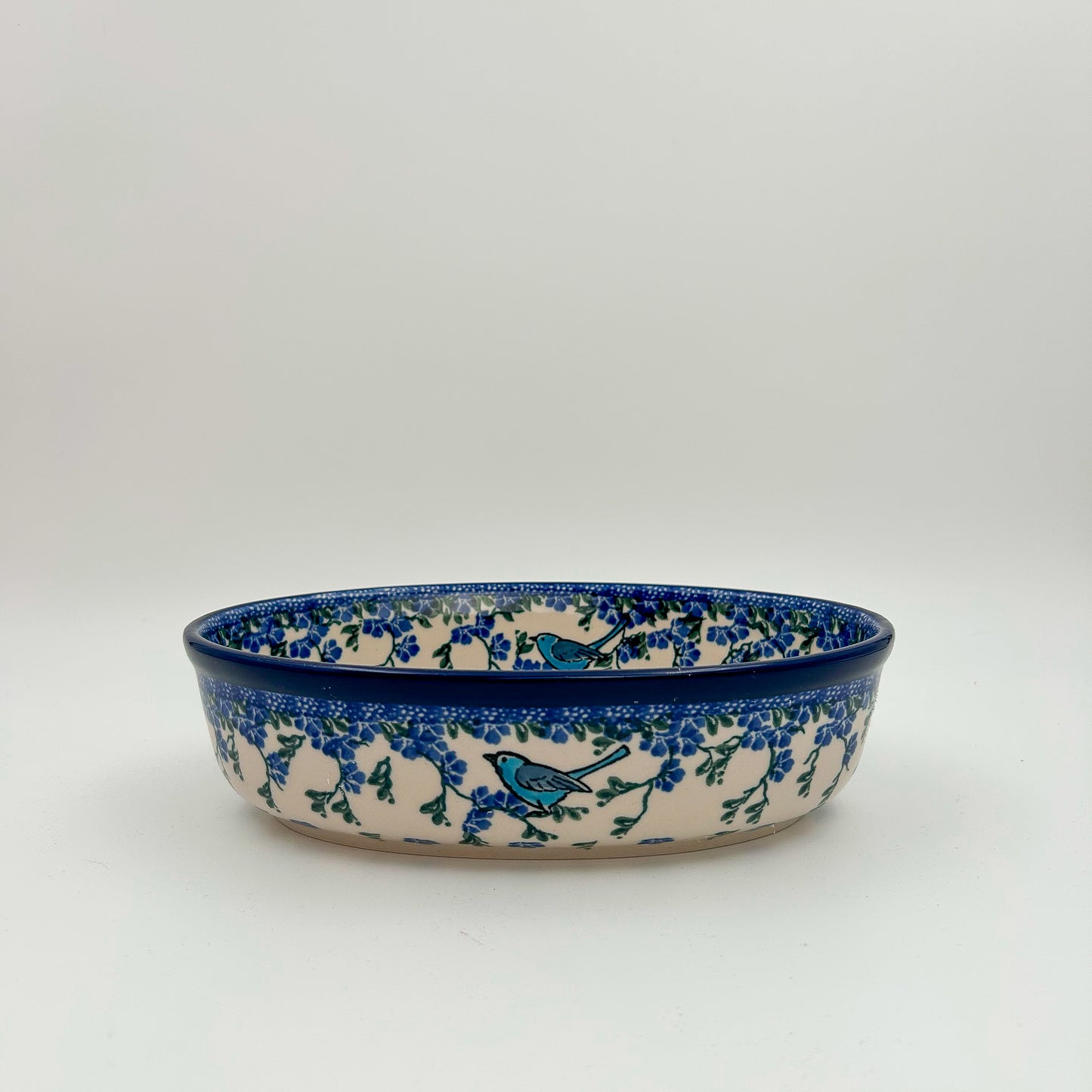 8" Oval Baker handmade in Poland.  Baby Bluebird Design