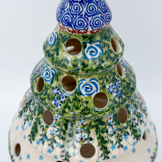 9.4" Christmas Tree Luminary with Base  Handmade Polish pottery.  UNIKAT Whispering Ferns Design