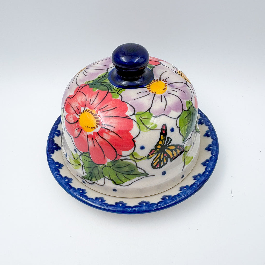 Round Butter/Cheese Covered Dish: UNIKAT Monarch Pattern