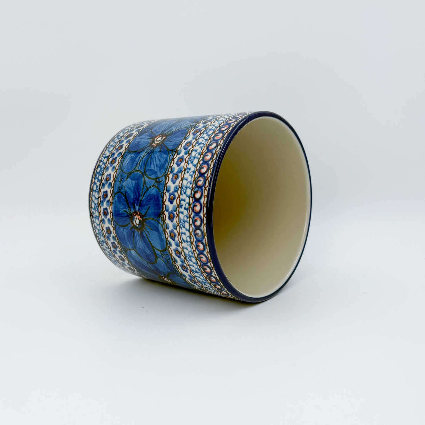 Utensil Jar 5”.  Handmade Polish pottery.  UNIKAT Cobalt Poppies