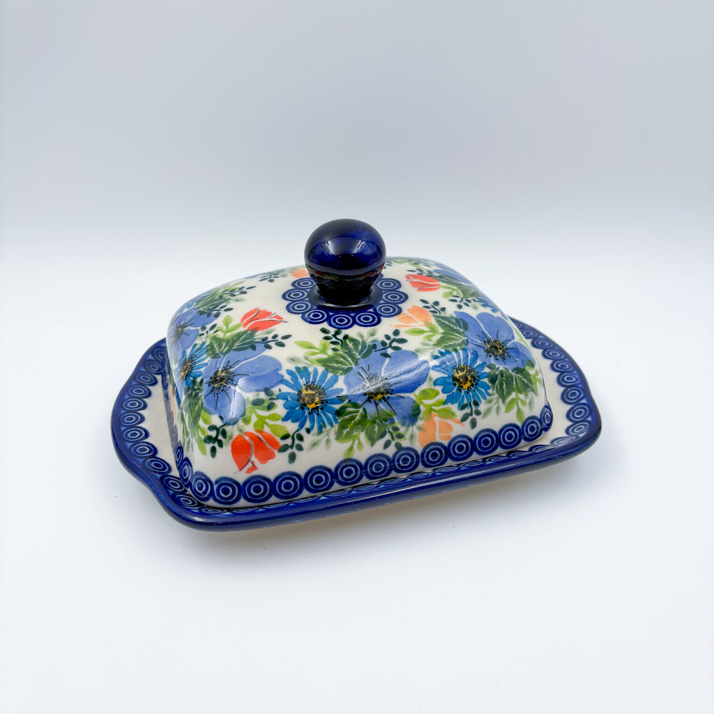 Butter Dish Wide Handcrafted in Poland: UNIKAT Poppy Garden Bloom Design