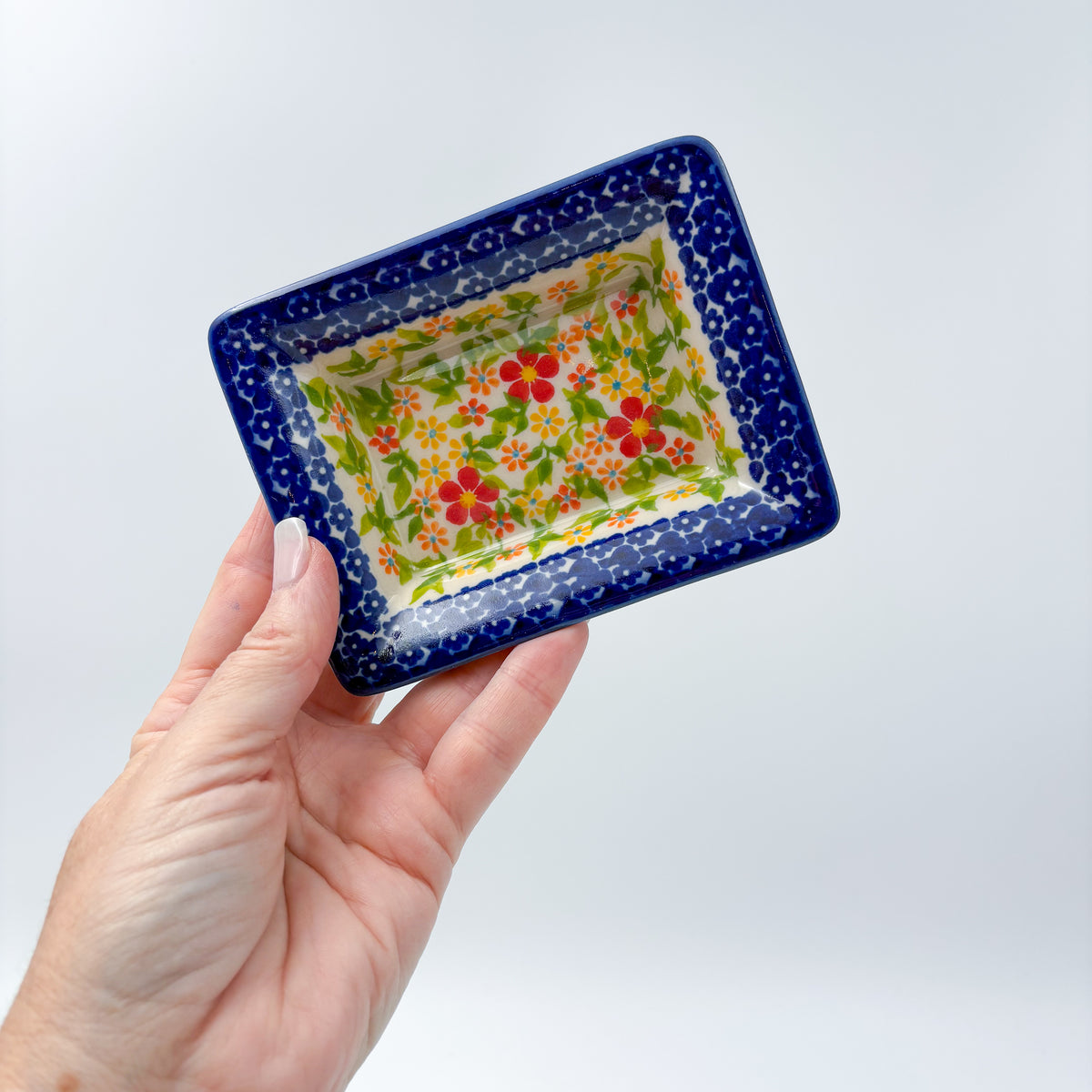 5" Bowl/Petite Soap Dish.  Handmade Polish pottery.  UNIKAT Spring Breeze