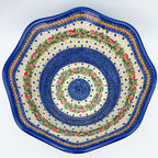 13” Wavy Bowl XL.  Hand crafted Polish pottery stoneware:  UNIKAT Holiday Mushroom Design