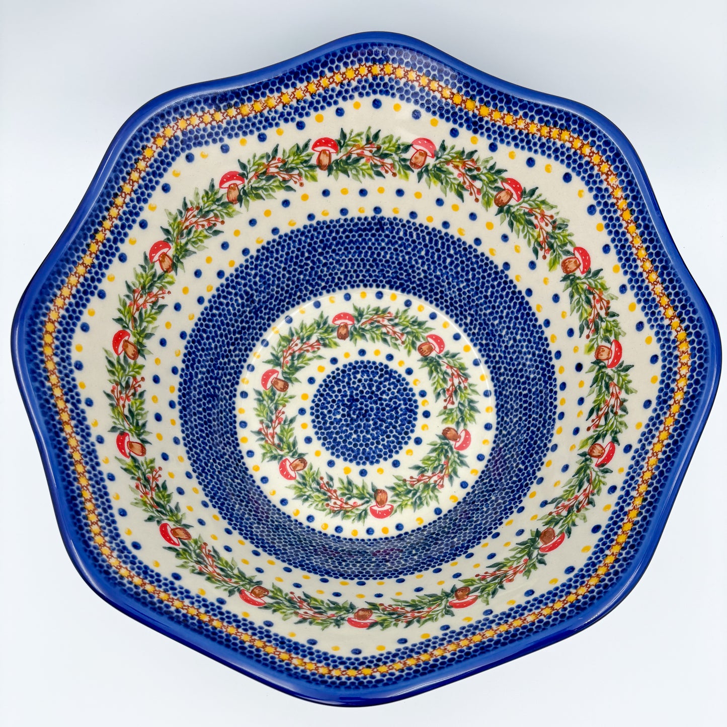 13” Wavy Bow XL.  Hand crafted Polish pottery stoneware:  Mushroom Design