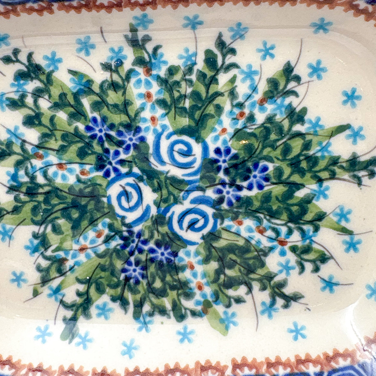 6" Butter Platter.  Handmade Polish pottery.  UNIKAT Whispering Ferns