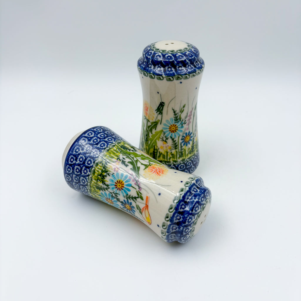 5” Salt and Pepper Shakers.  Handmade Polish pottery.  UNIKAT Wildflower Meadow