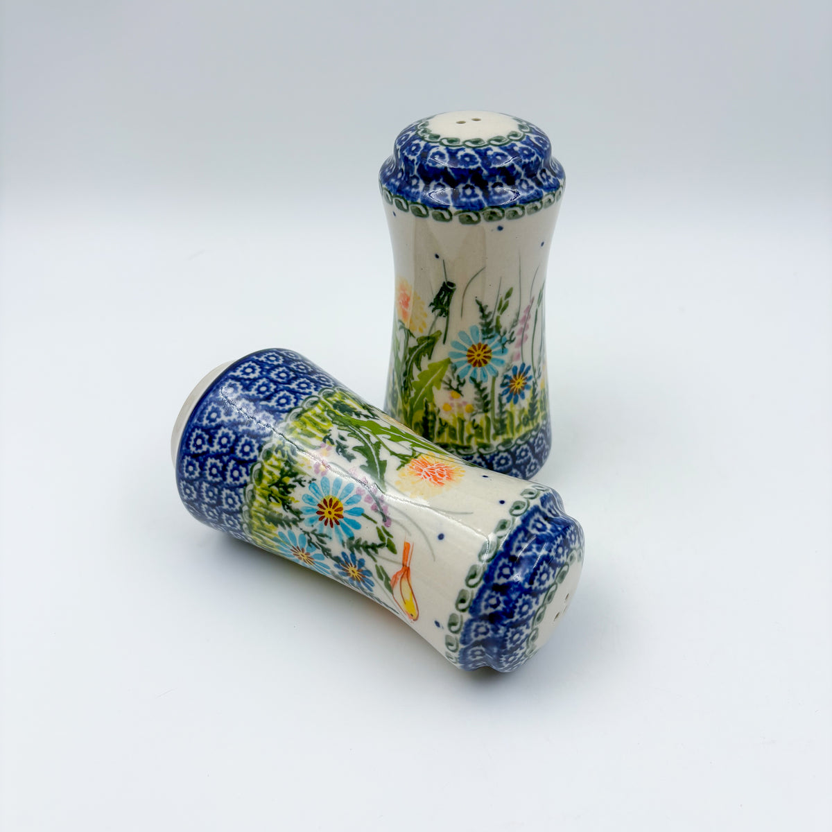 5” Salt and Pepper Shakers.  Handmade Polish pottery.  UNIKAT Wildflower Meadow