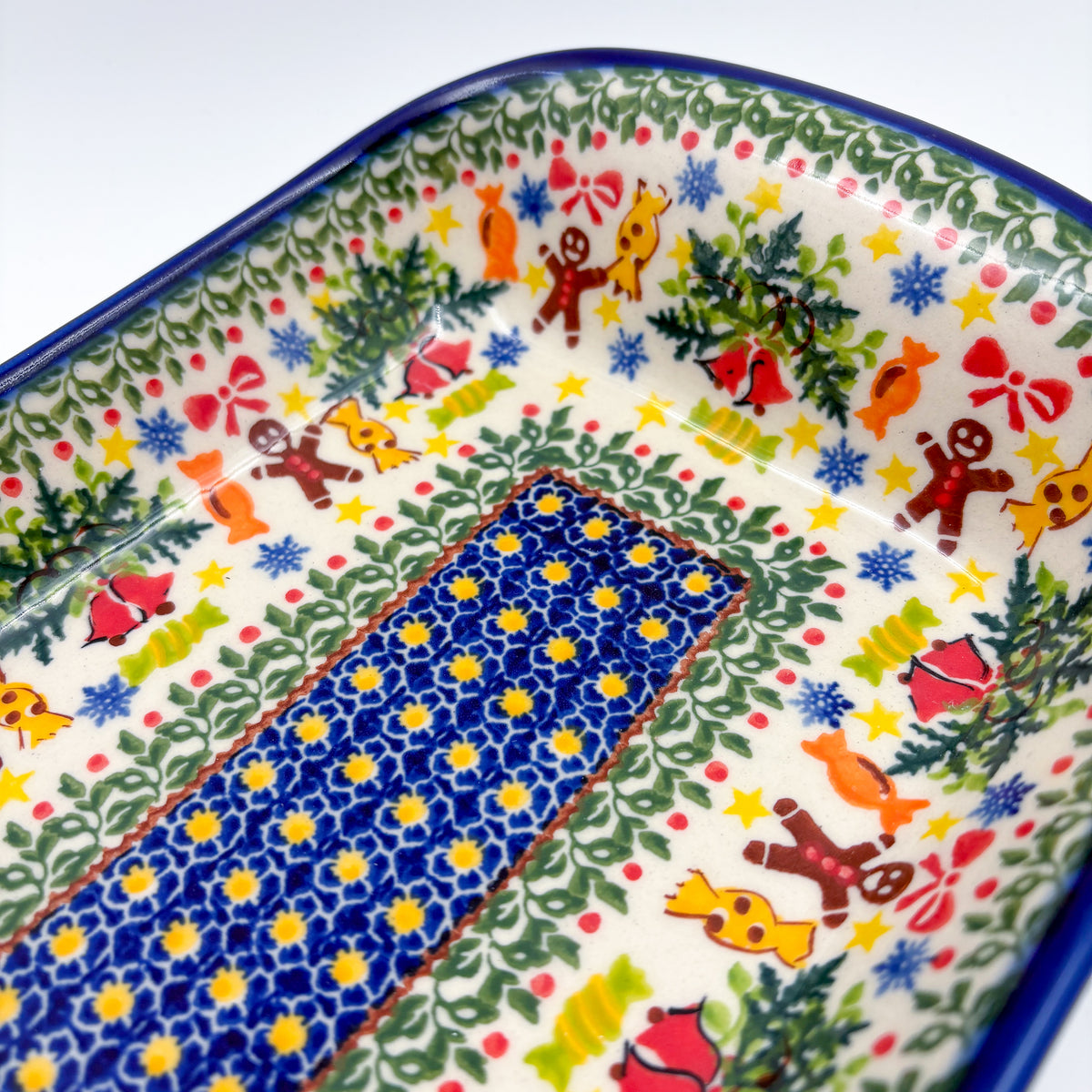 10" Boat Dish .  Hand painted Polish pottery stoneware.  UNIKAT Candyland