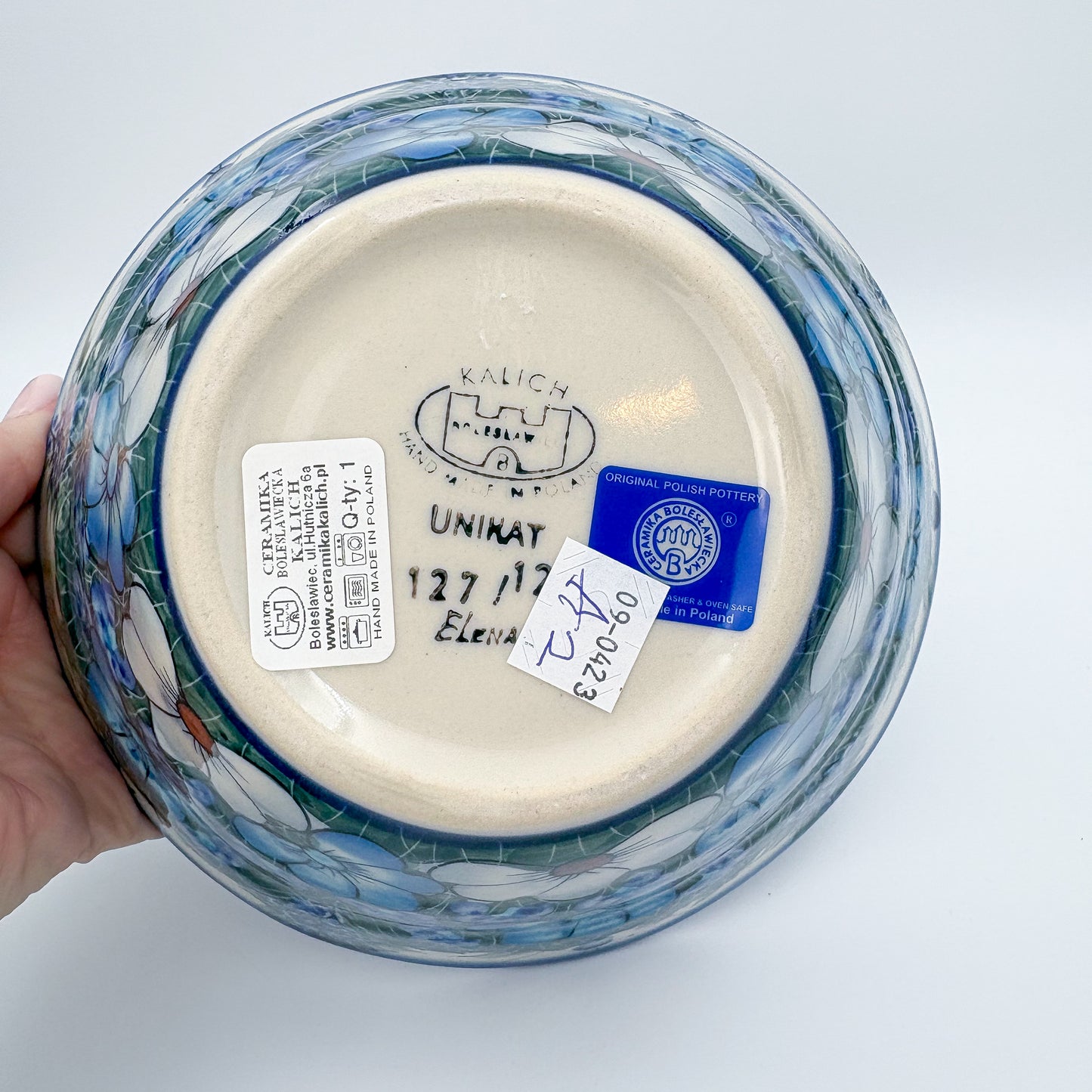 7" Wavy Bowl  Hand crafted Polish pottery stoneware: UNIKAT Forget Me not Pansy