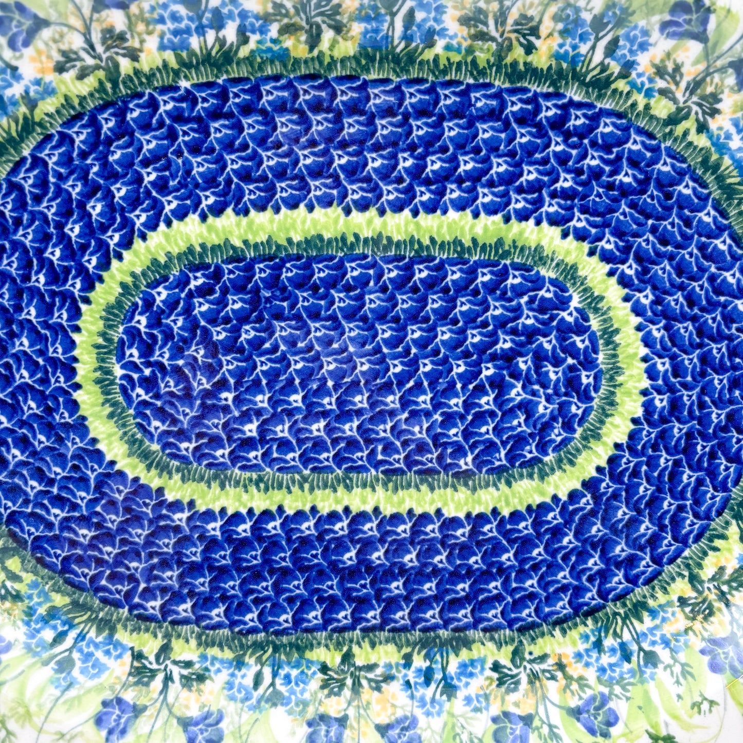 15" XL Oval Platter  Hand crafted Polish pottery stoneware: UNIKAT  Bluebell Meadow Design