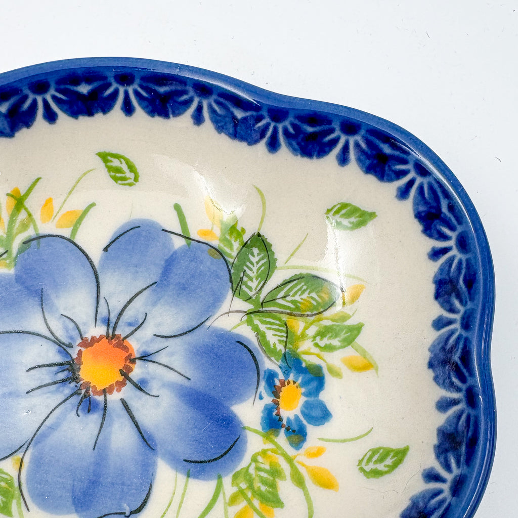 5" Soap Dish.  Handmade Polish pottery.  UNIKAT Pansy Delight Design