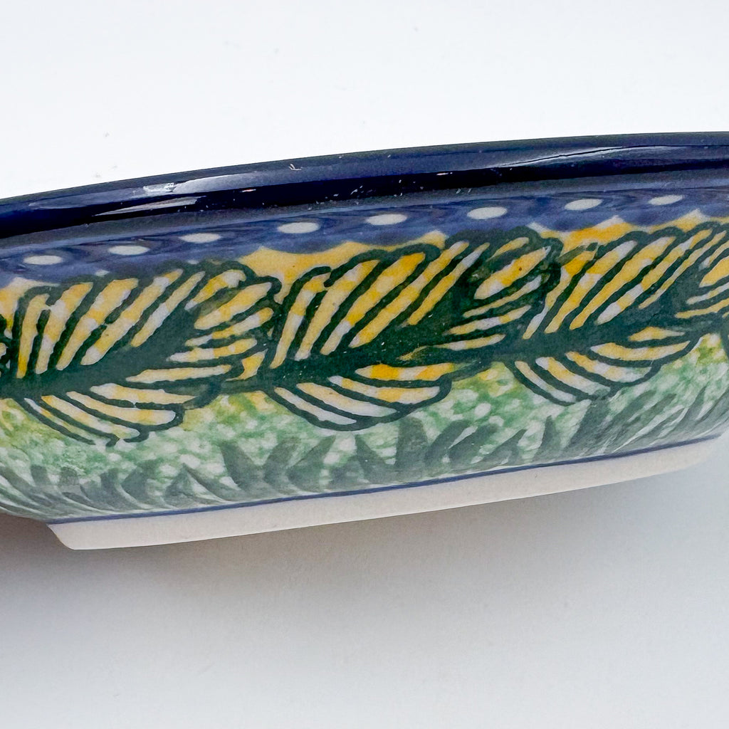 Soap Dish 6”.  Handmade Polish pottery.  UNIKAT Rooster Parade Design