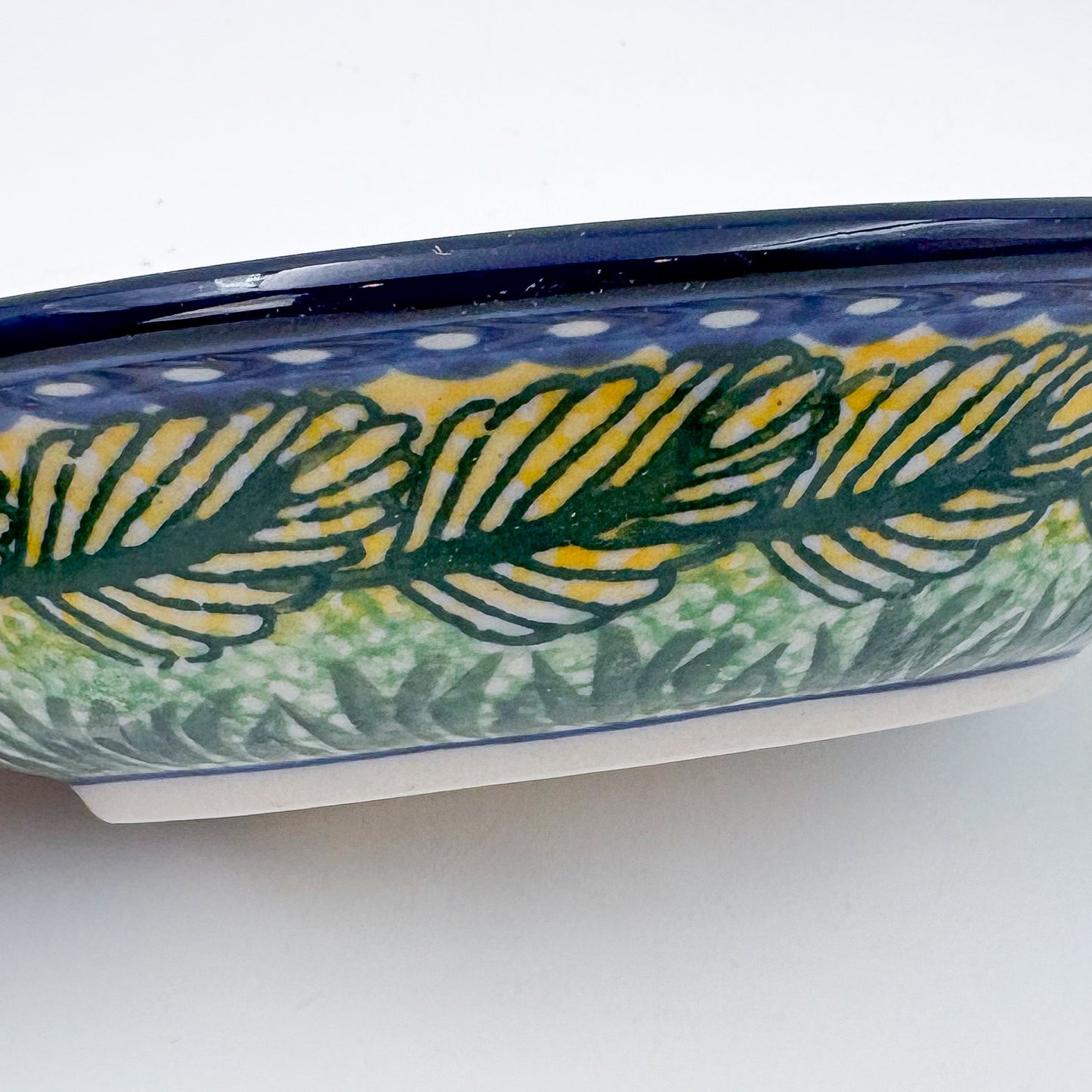 Soap Dish 6”.  Handmade Polish pottery.  UNIKAT Rooster Parade Design