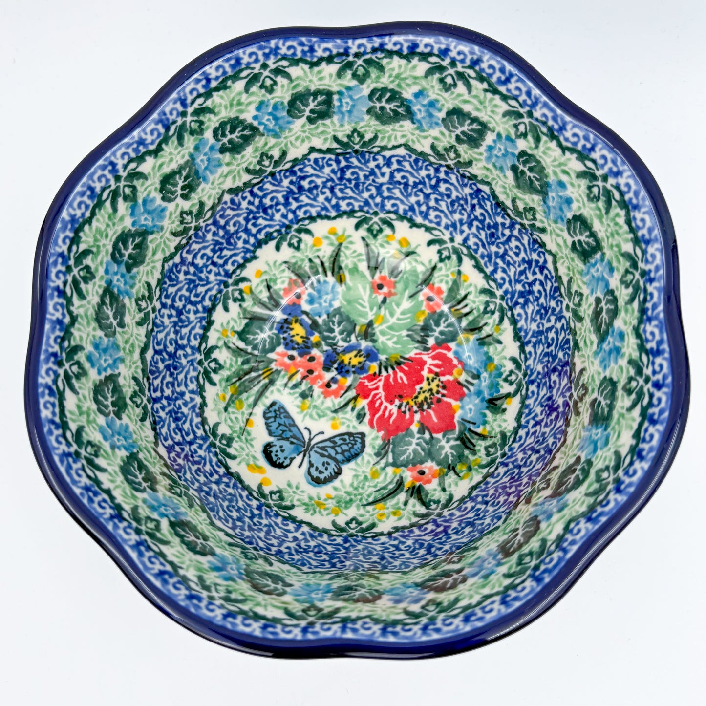 6" Scalloped Bowl.  UNIKAT Spring Floral Garland