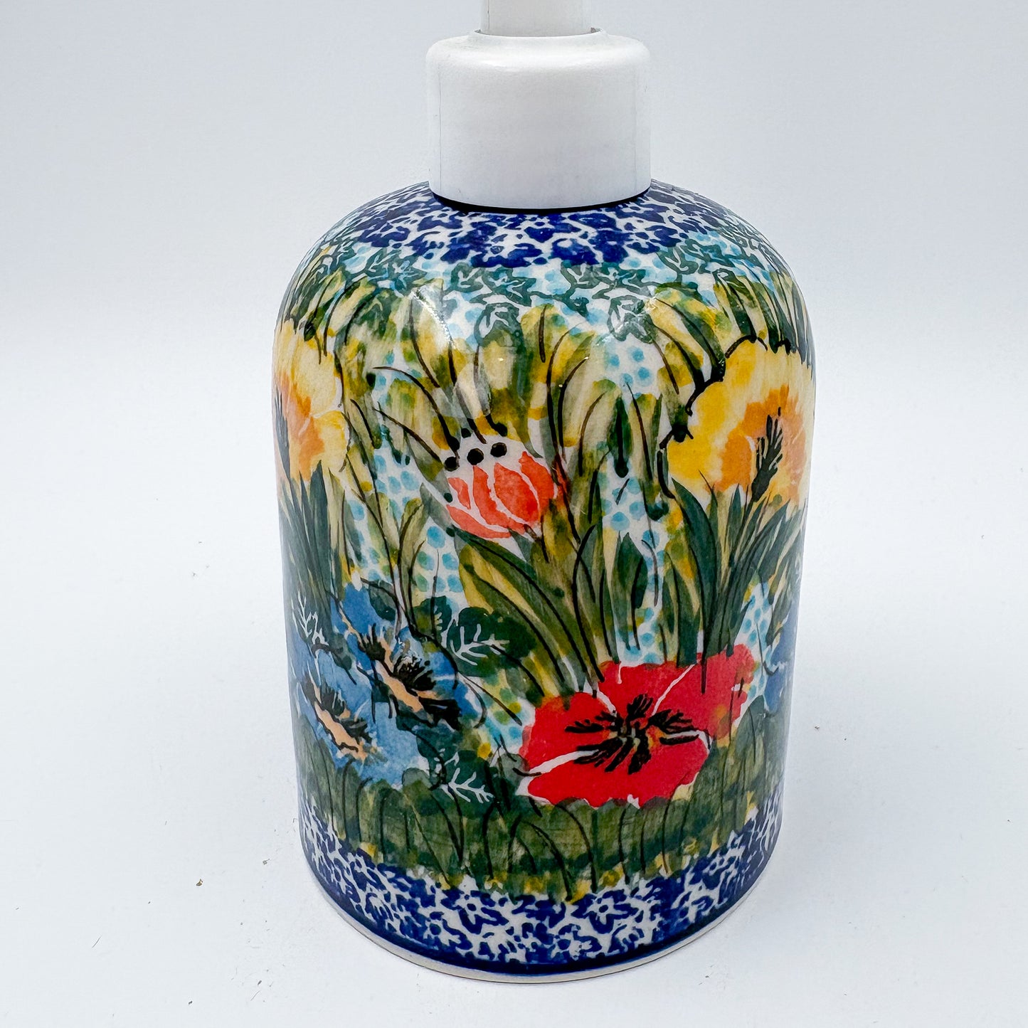 5" Soap Dispenser 10 oz.  Handmade Polish pottery.  UNIKAT Lucky Ladybug Design