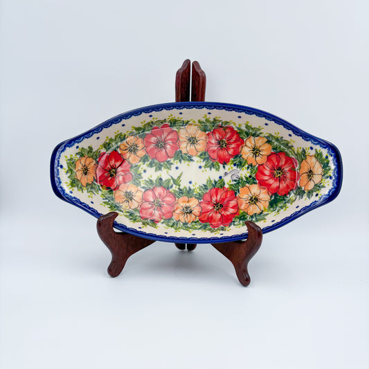 13" Oval Boat with Handles handmade in Poland. Garden Wreath Design