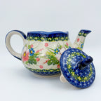25 oz Teapot Fruti Handcrafted Pottery in Poland.  UNIKAT Pink Ruffle Design