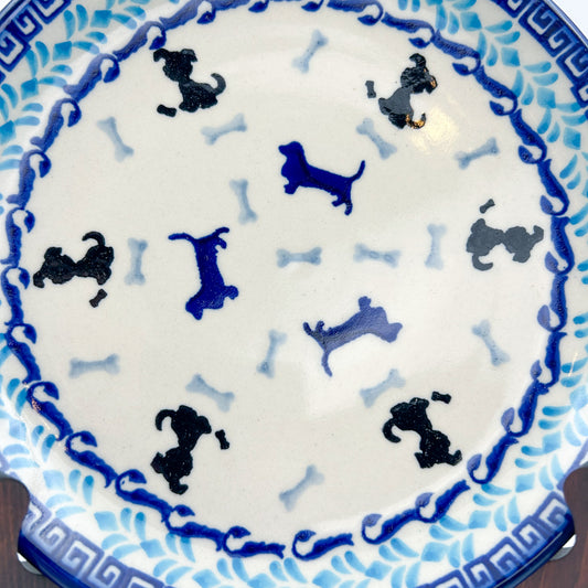 7.56” Dessert Puppy Plate.  Handmade Polish pottery.   Puppy Pleasure Design