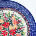 10.5” Plate.  Hand crafted Polish pottery stoneware: UNIKAT Red and Yellow Flowers Design