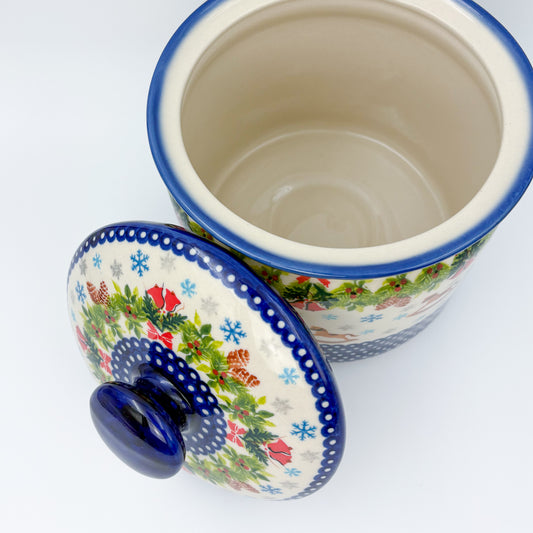 7" Antek Jar.  Handmade Polish pottery.  UNIKAT Horse and Bells Design