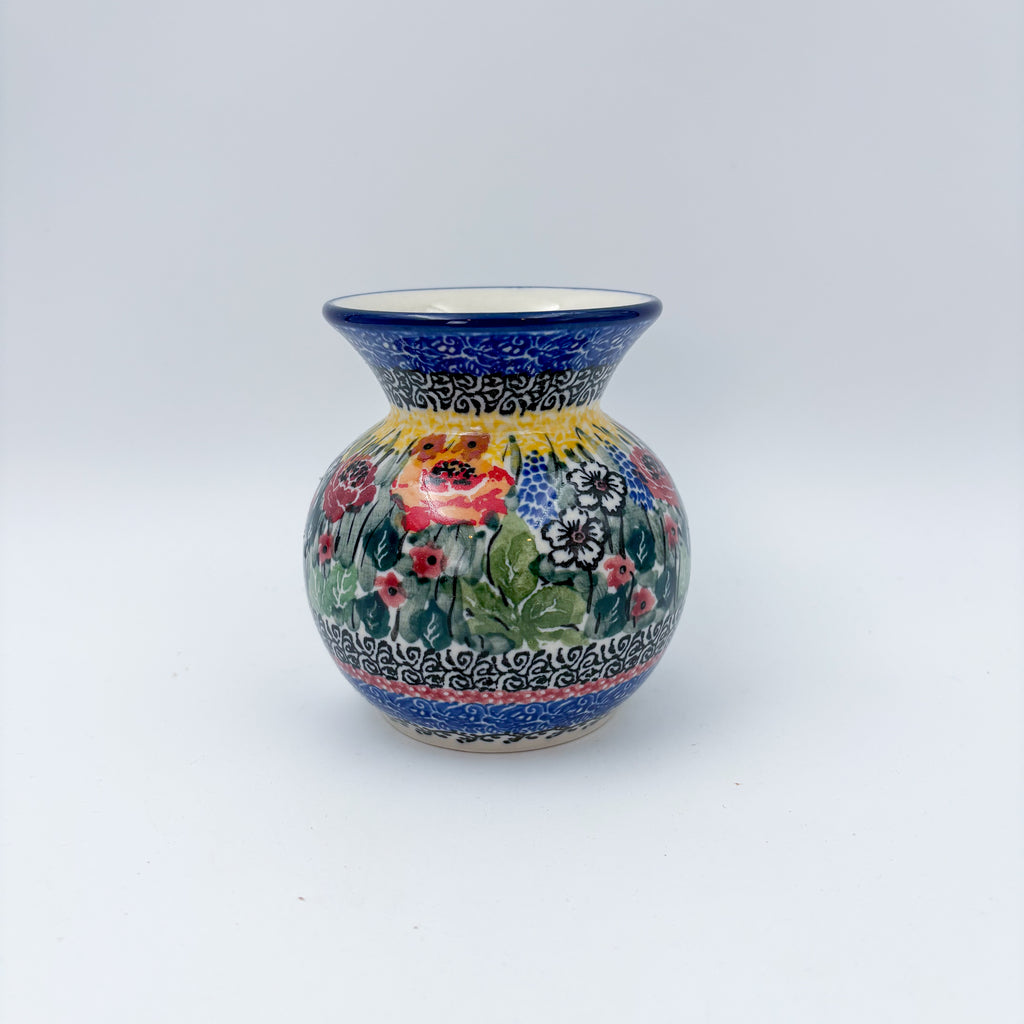 Vase 4”.  Handmade Polish pottery.  UNIKAT Copper Rose Meadow Design