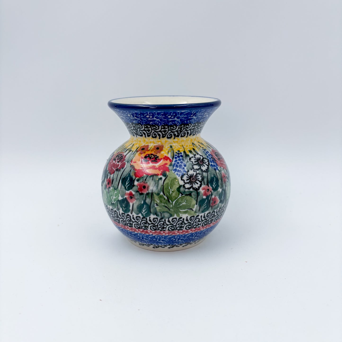 Vase 4”.  Handmade Polish pottery.  UNIKAT Copper Rose Meadow Design