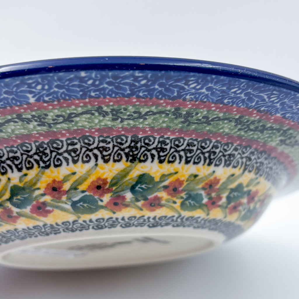 9”  Pasta Bowl.  Hand crafted Polish pottery stoneware: UNIKAT Copper Rose Meadow Design