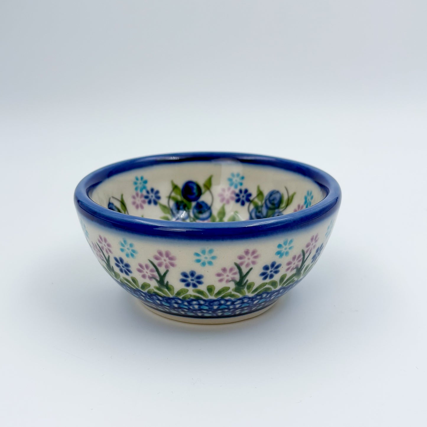 Small Set 3 stacking Bowls.  Hand crafted Polish pottery stoneware:  Blueberry Design