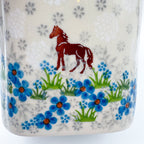 Basket Container & Utensil Med.  Handmade Polish pottery.  UNIKAT Blue Meadow Horse