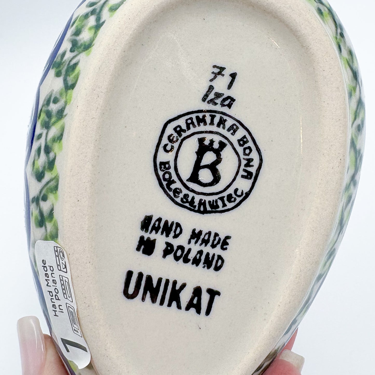 Spoon Rest 5”.  Handmade Polish pottery.  UNIKAT Gorgeous Morning Glory Design