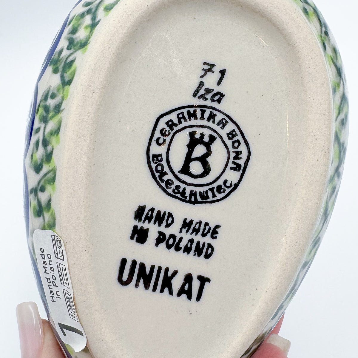 Spoon Rest 5”.  Handmade Polish pottery.  UNIKAT Gorgeous Morning Glory Design
