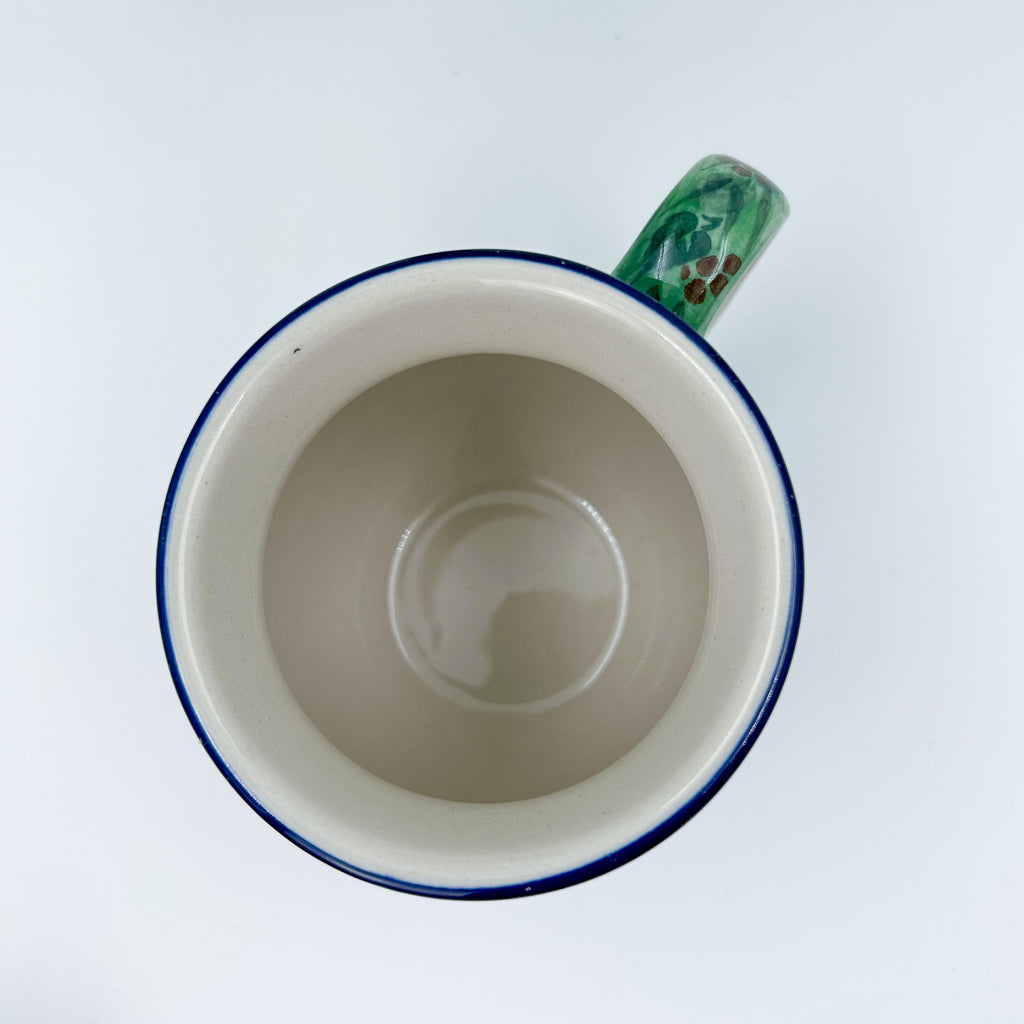 Top-down view into Spring Garden bubble mug showing interior and handle