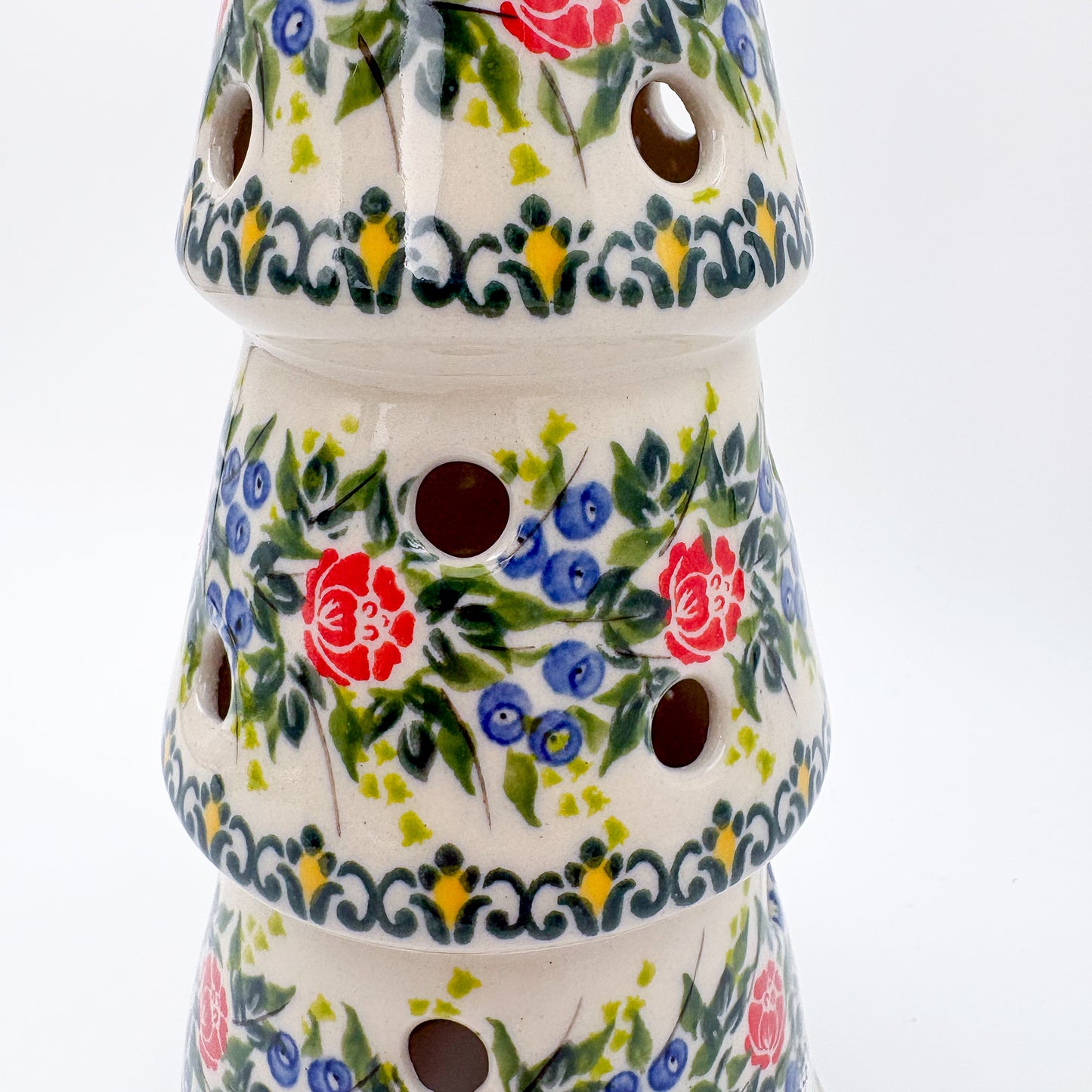 10.5" Christmas Tree Luminary. Handmade Polish pottery.  UNIKAT Roseberry Cottage Design