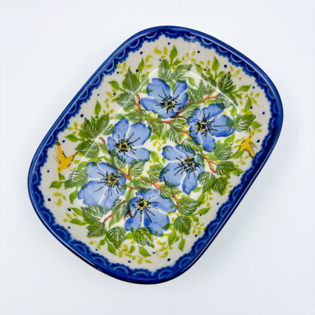 6" Butter Platter: UNIKAT Blue Poppy Songbird
