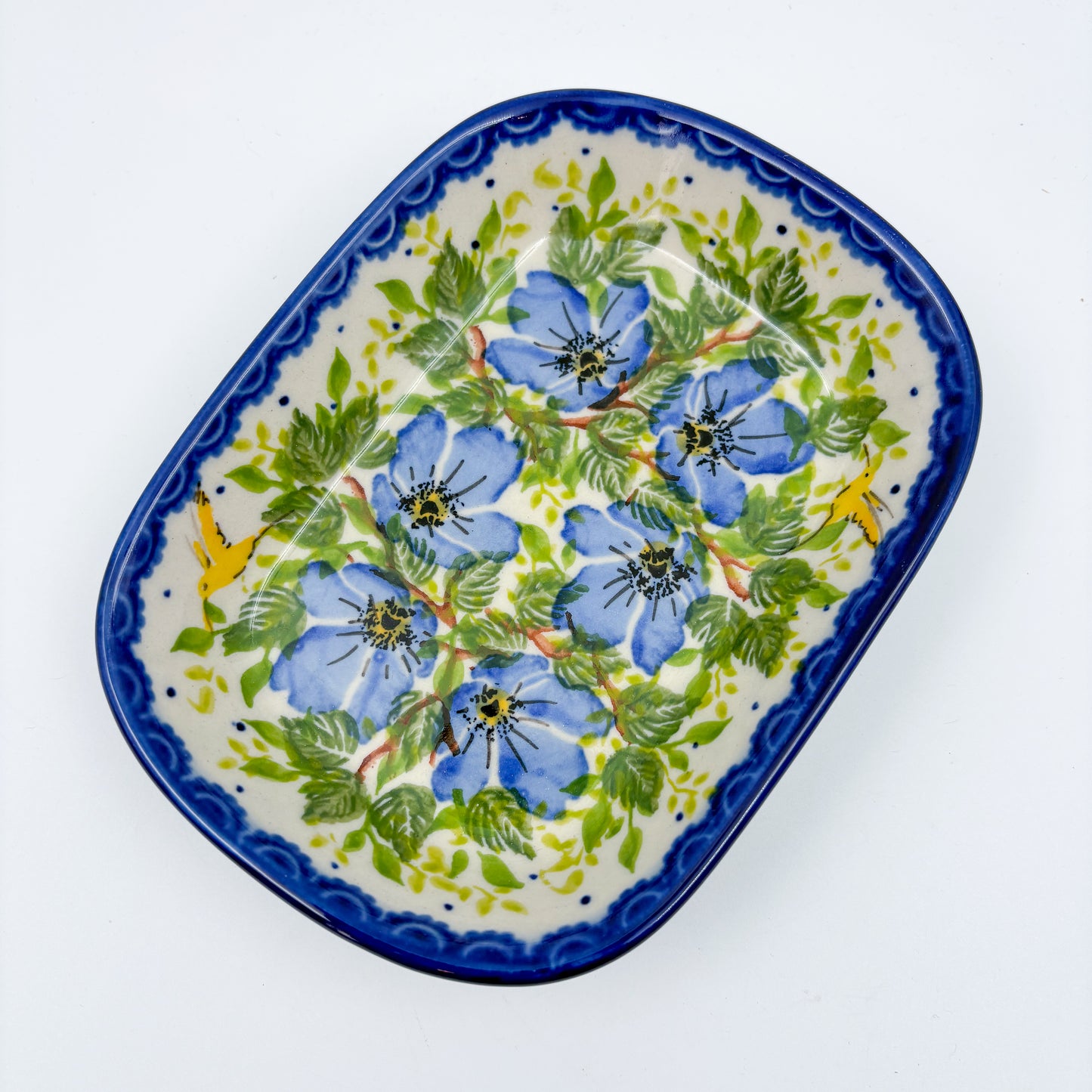 6" Butter Platter: UNIKAT Blue Poppy Songbird