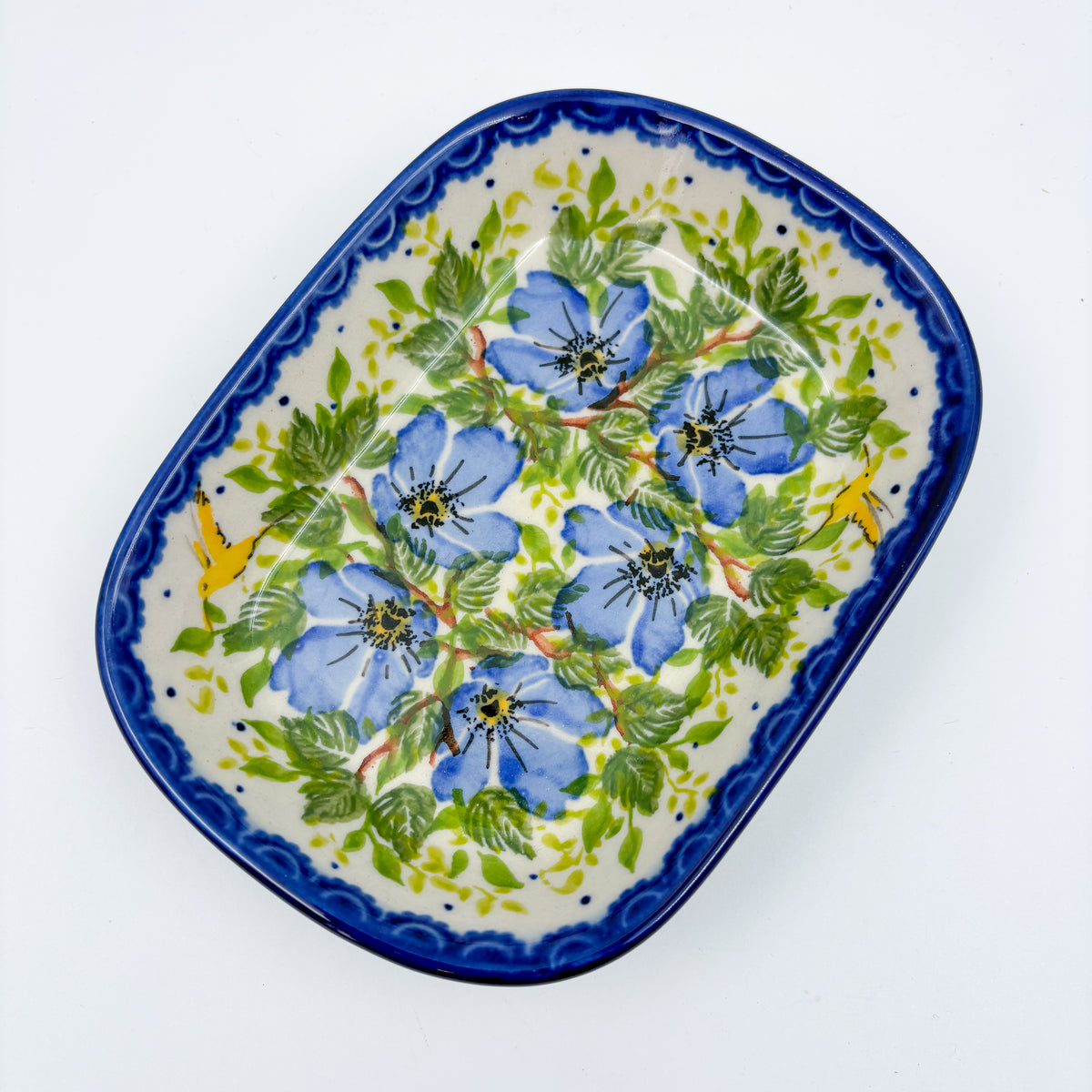 6" Butter Platter: UNIKAT Blue Poppy Songbird