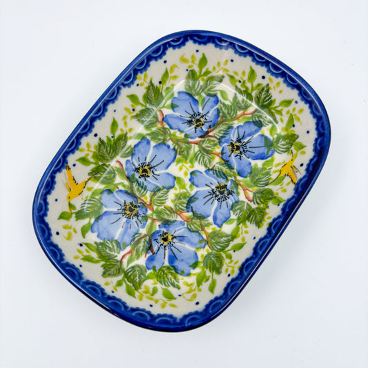 6" Butter Platter: UNIKAT Blue Poppy Songbird