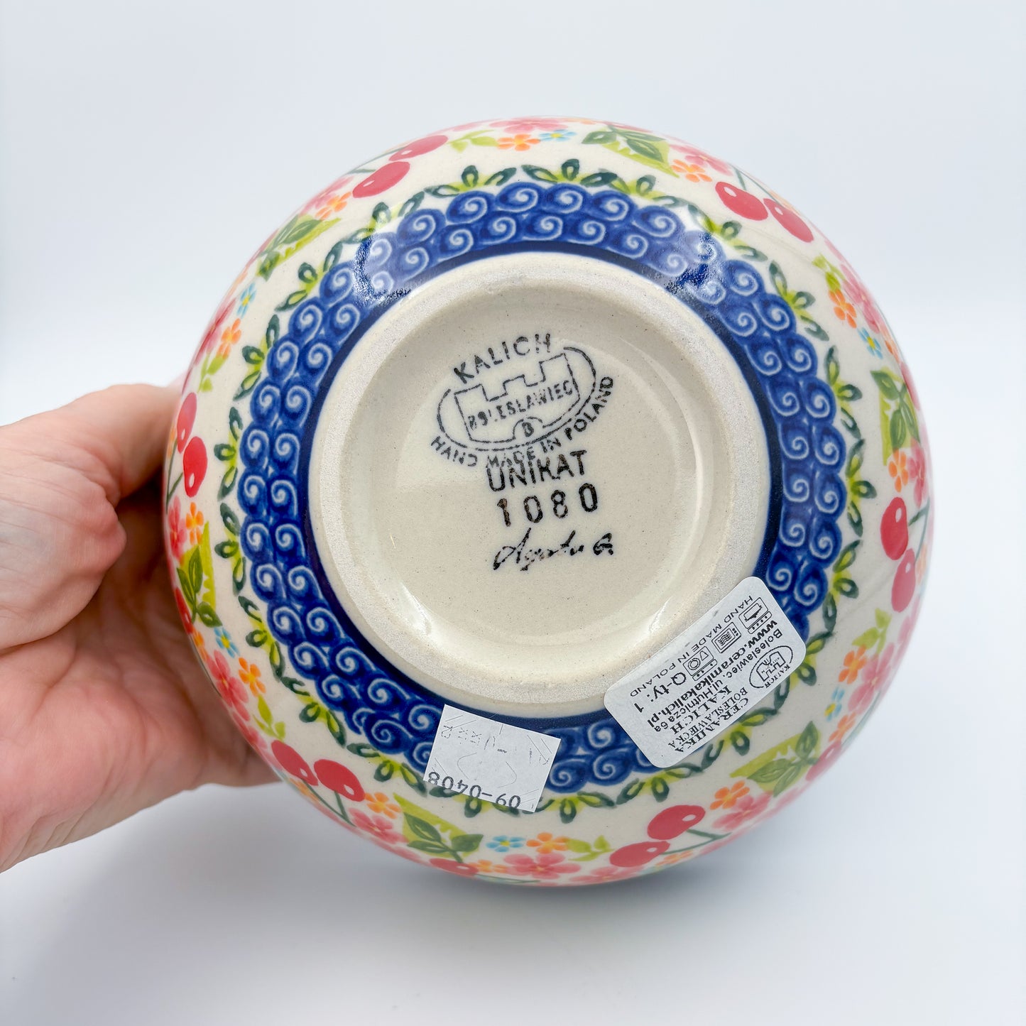 6” Bowl.  Hand crafted Polish pottery stoneware:  Cherry Blossom Design