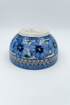 6.25” Deep Bowl.  Hand crafted Polish pottery stoneware: Bloomin Sky