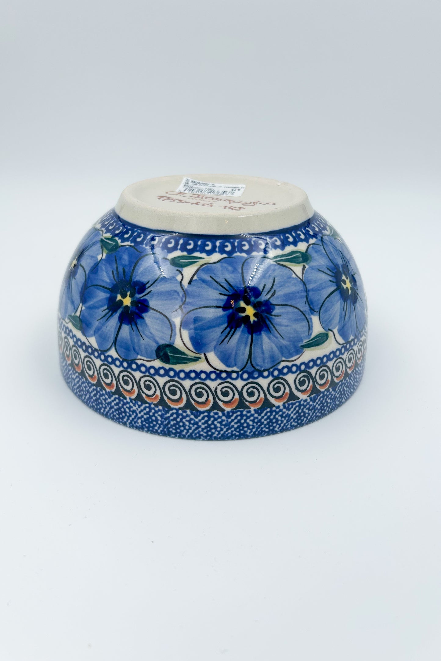 6.25” Deep Bowl.  Hand crafted Polish pottery stoneware: Bloomin Sky