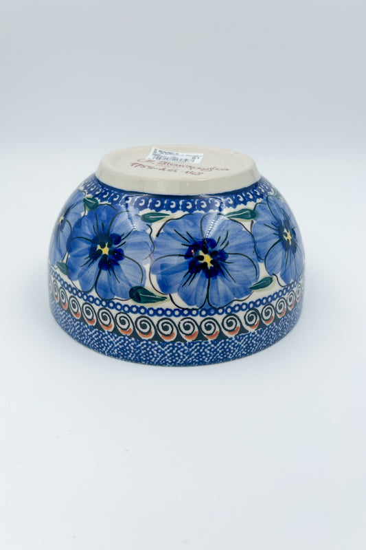 6.25” Deep Bowl.  Hand crafted Polish pottery stoneware: Bloomin Sky
