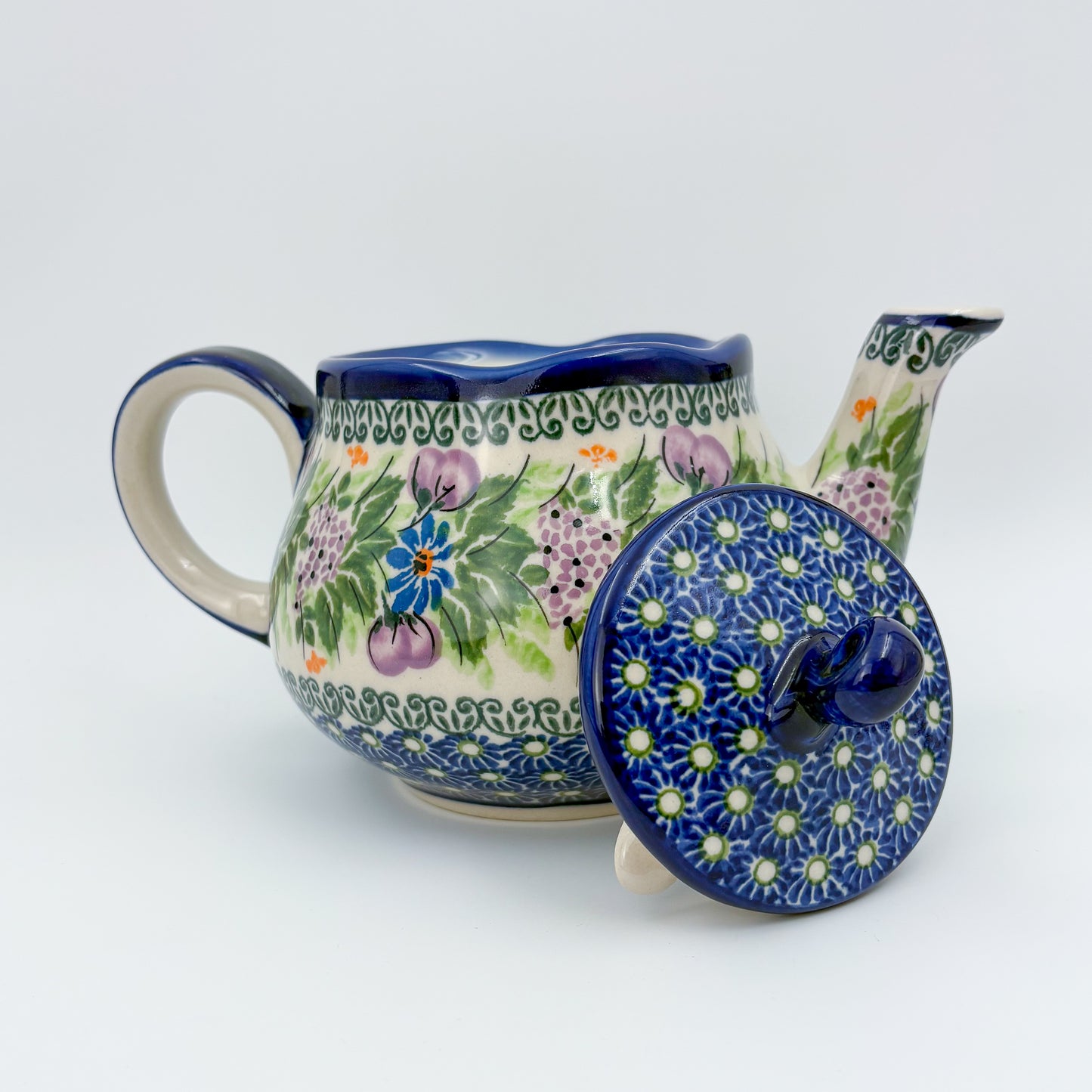 25 oz  Fruti Teapot.  Handcrafted Pottery in Poland. Floral Garden Design